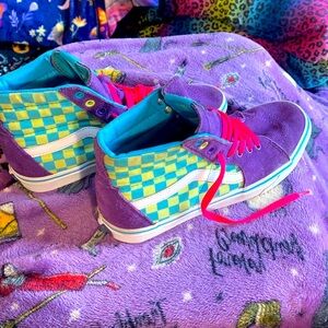 Vans Off the Wall High tops checkerboard old school pink laces